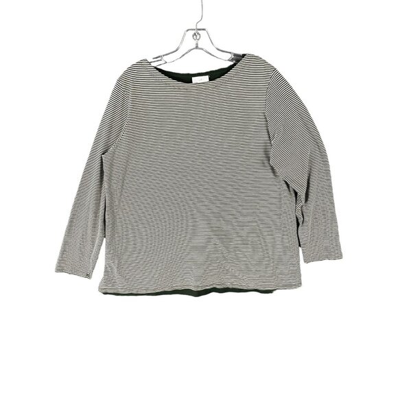J Jill Womens Top 1X Green White Striped Layered Soft Warm Work Minimal Office - Picture 2 of 14